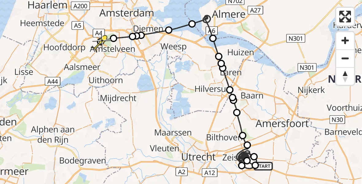Routekaart van de vlucht: Politiehelikopter naar Schiphol, Bornia