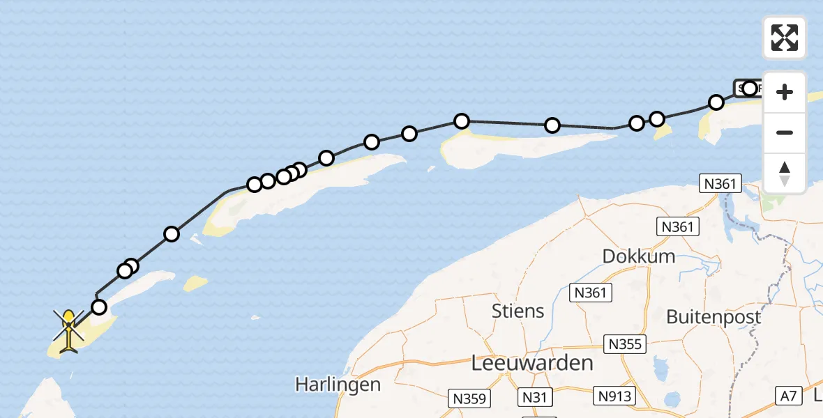 Routekaart van de vlucht: Politiehelikopter naar Vlieland, Noorderstrand