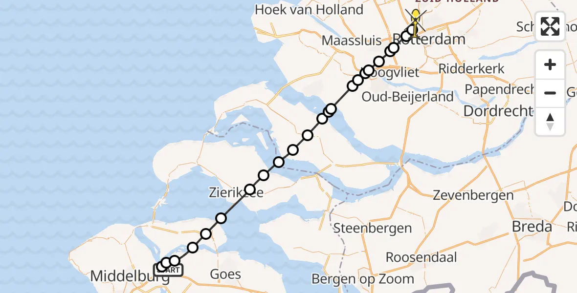 Routekaart van de vlucht: Lifeliner 2 naar Rotterdam The Hague Airport, Zeekraal