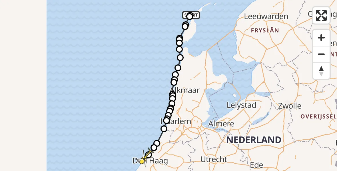 Routekaart van de vlucht: Politiehelikopter naar Den Haag, Noorderstrand