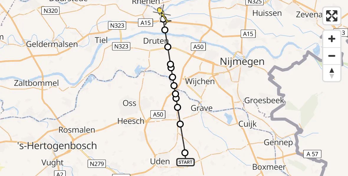 Routekaart van de vlucht: Lifeliner 3 naar Opheusden, Millsebaan