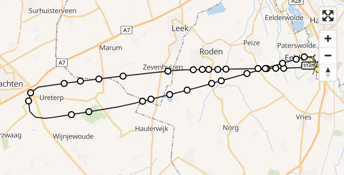 Routekaart van de vlucht: Lifeliner 4 naar Groningen Airport Eelde, Watermolendijk