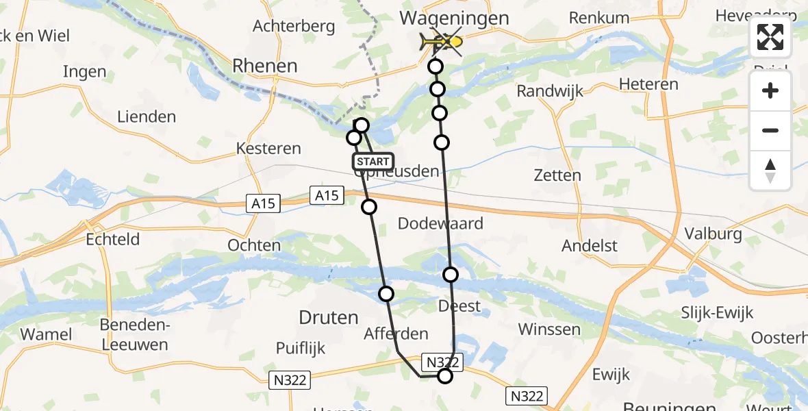 Routekaart van de vlucht: Lifeliner 3 naar Wageningen, Veerweg