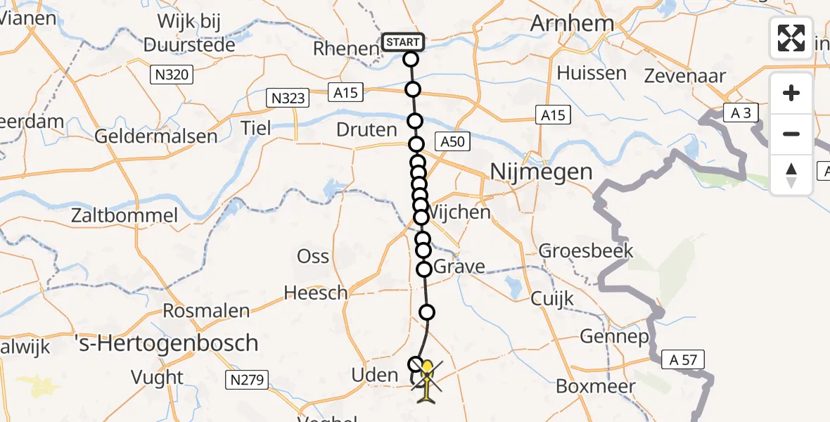 Routekaart van de vlucht: Lifeliner 3 naar Vliegbasis Volkel, Stadsbrink