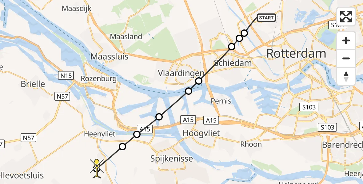 Routekaart van de vlucht: Lifeliner 2 naar Abbenbroek, Overschieseweg