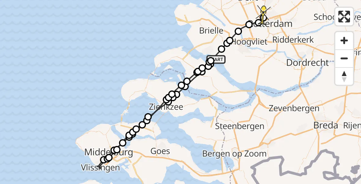 Routekaart van de vlucht: Lifeliner 2 naar Rotterdam The Hague Airport, Droogte voor de Hoorn