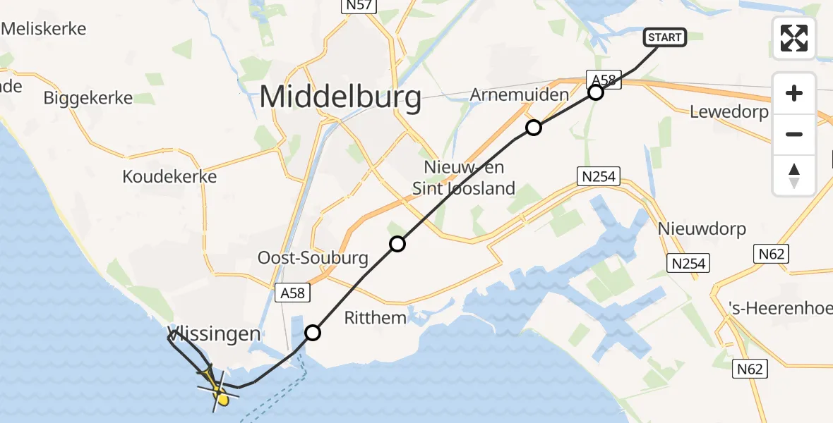Routekaart van de vlucht: Kustwachthelikopter naar Vlissingen, Langeweg
