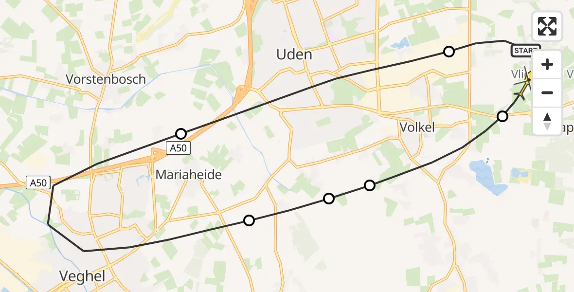 Routekaart van de vlucht: Lifeliner 3 naar Vliegbasis Volkel, Zeelandsedijk