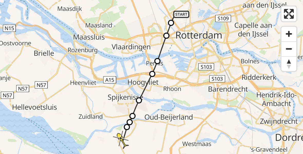 Routekaart van de vlucht: Lifeliner 2 naar Piershil, Groothandelsmarkt