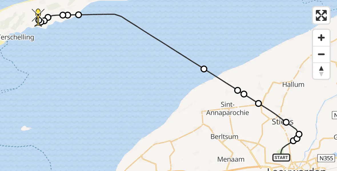 Routekaart van de vlucht: Ambulanceheli naar Midsland, Keegsdijkje