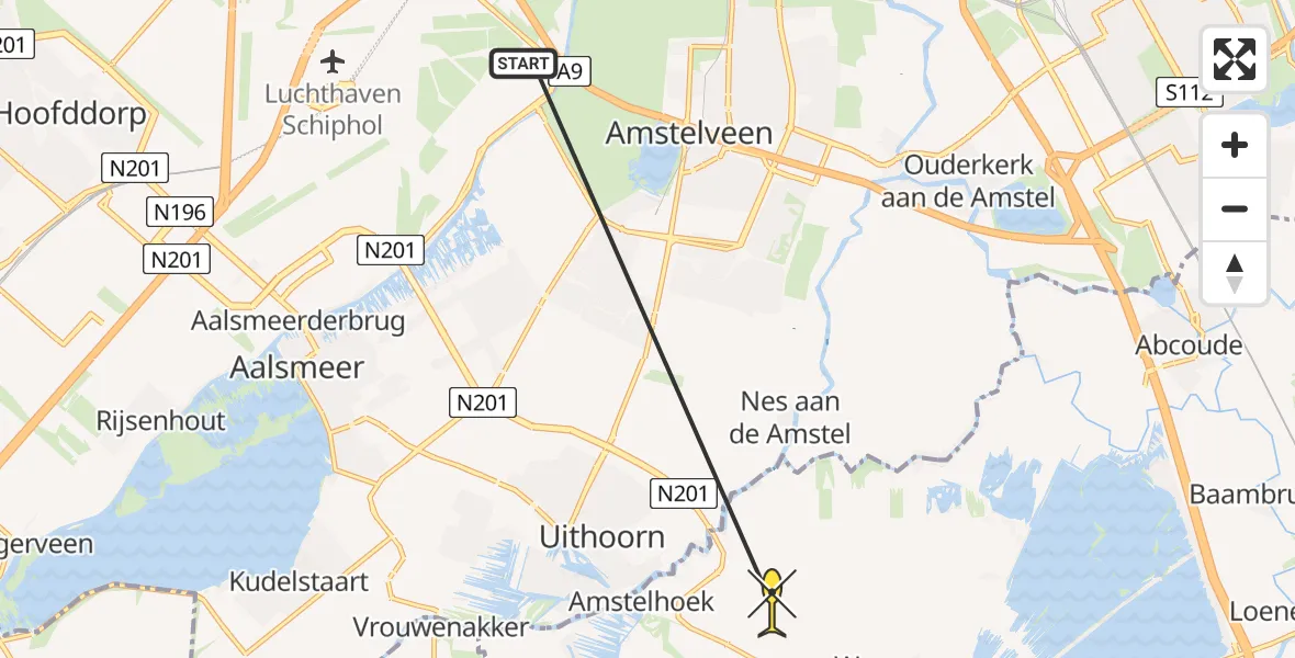 Routekaart van de vlucht: Politieheli naar Mijdrecht, Middenweg