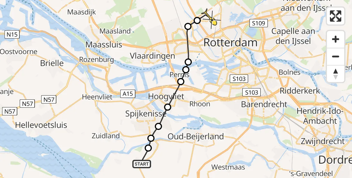 Routekaart van de vlucht: Lifeliner 2 naar Rotterdam The Hague Airport, Oudendijk