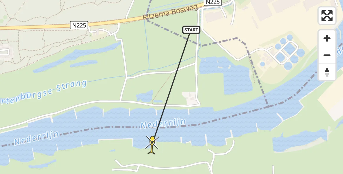 Routekaart van de vlucht: Lifeliner 3 naar Randwijk, Aan de Rijn