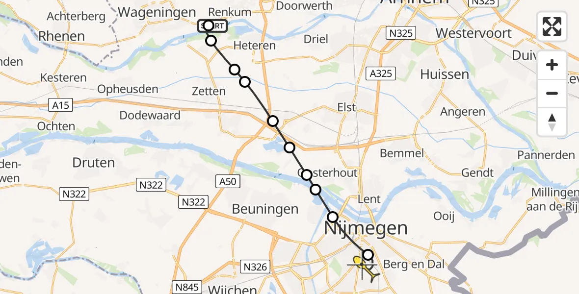 Routekaart van de vlucht: Lifeliner 3 naar Radboud Universitair Medisch Centrum, Achterstraat