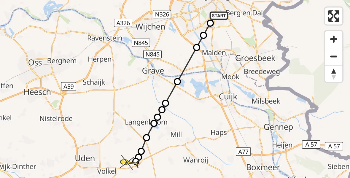 Routekaart van de vlucht: Lifeliner 3 naar Vliegbasis Volkel, Geert Grooteplein Zuid