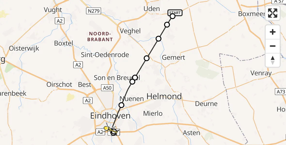 Routekaart van de vlucht: Lifeliner 3 naar Eindhoven, Rouwstraat