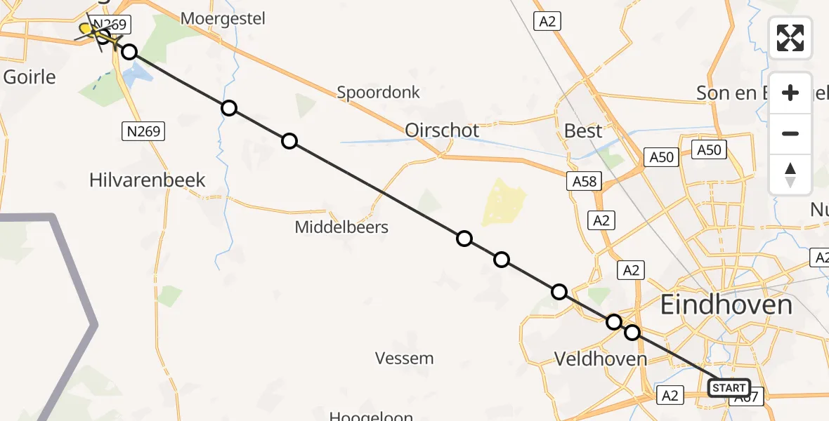 Routekaart van de vlucht: Lifeliner 3 naar Tilburg, Locatellistraat
