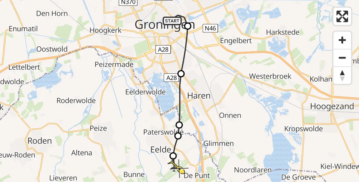 Routekaart van de vlucht: Lifeliner 4 naar Groningen Airport Eelde, Oostersingel