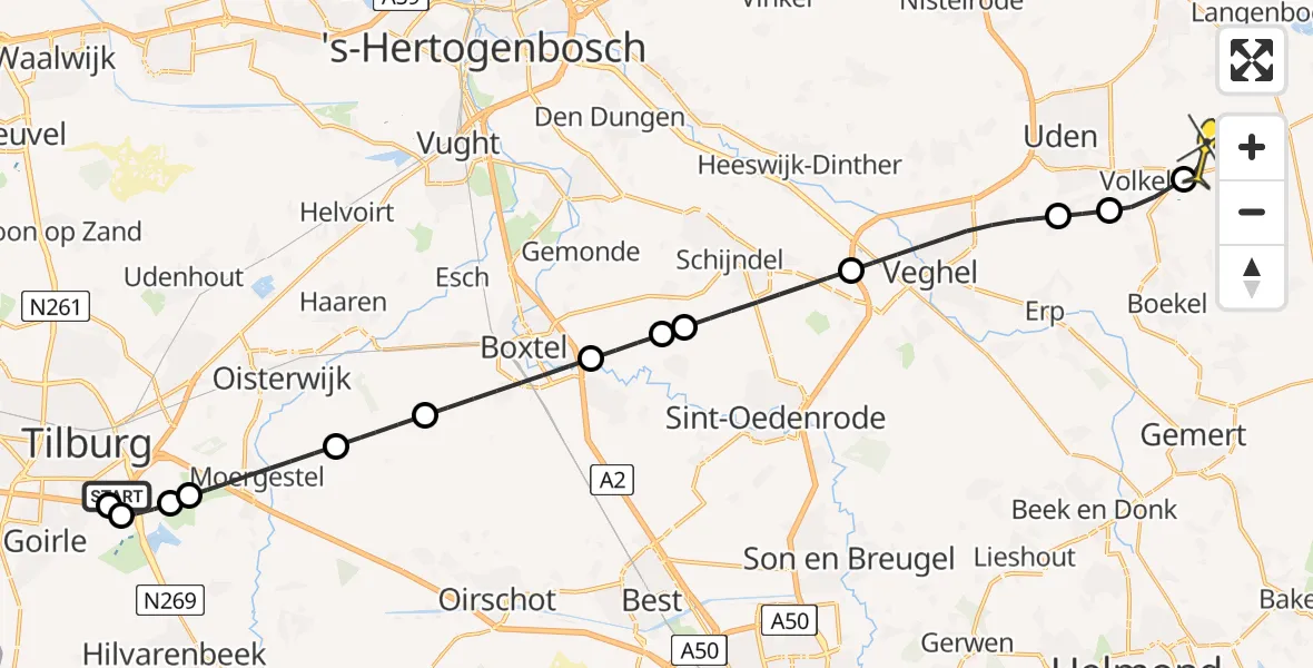Routekaart van de vlucht: Lifeliner 3 naar Vliegbasis Volkel, Hilvarenbeekseweg