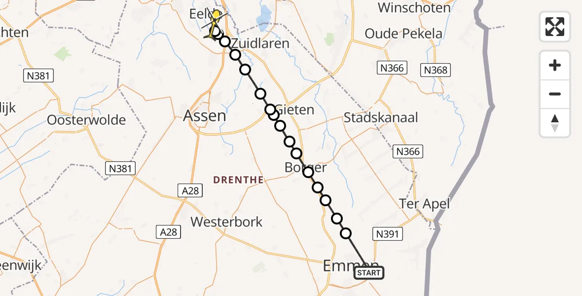 Routekaart van de vlucht: Lifeliner 4 naar Groningen Airport Eelde, Laan van de Eekharst