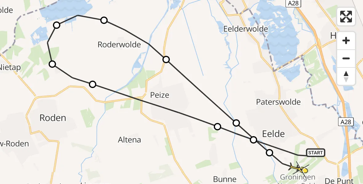 Routekaart van de vlucht: Lifeliner 4 naar Groningen Airport Eelde, Eskampenweg