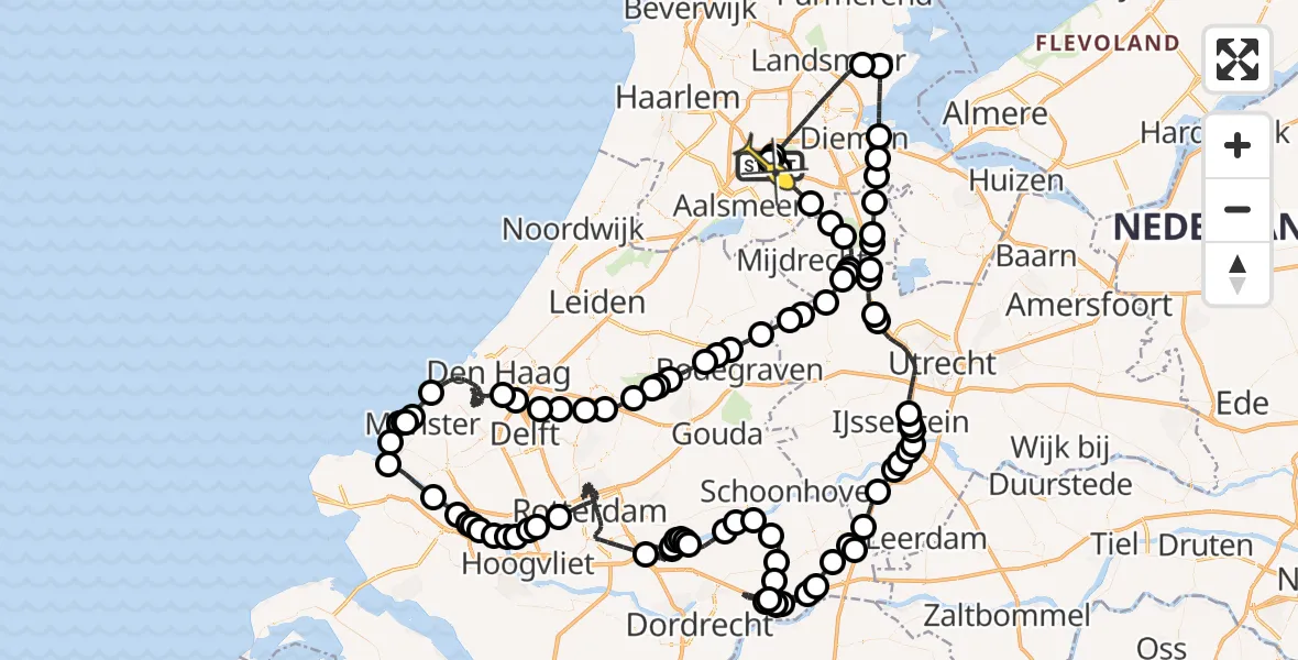 Routekaart van de vlucht: Politieheli naar Schiphol, Nieuwemeerdijk