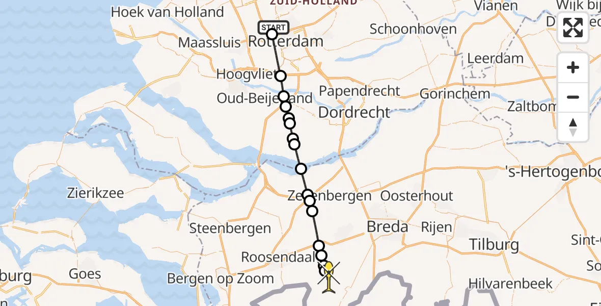 Routekaart van de vlucht: Lifeliner 2 naar Klein Zundert, Park de Buitenplaats