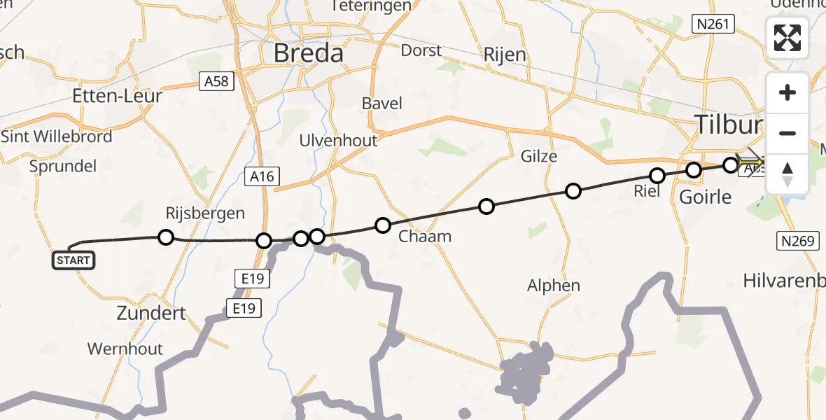 Routekaart van de vlucht: Lifeliner 2 naar Tilburg, Hazemerenven