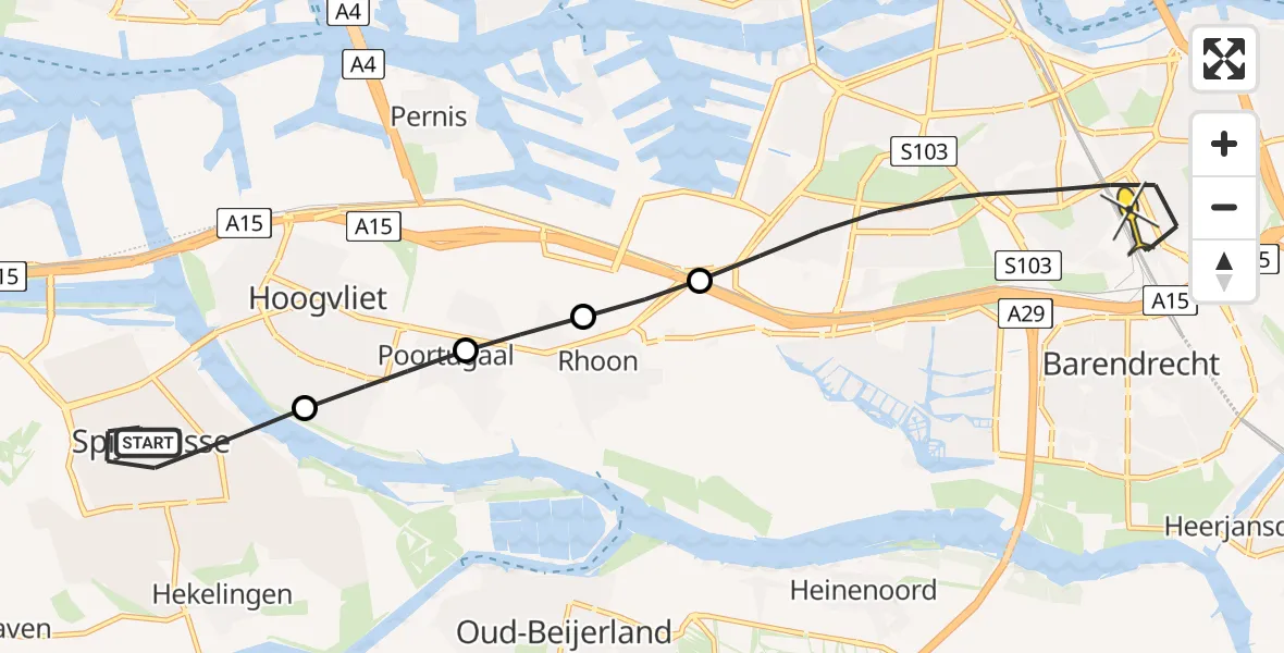 Routekaart van de vlucht: Lifeliner 1 naar Rotterdam, Condorhoek