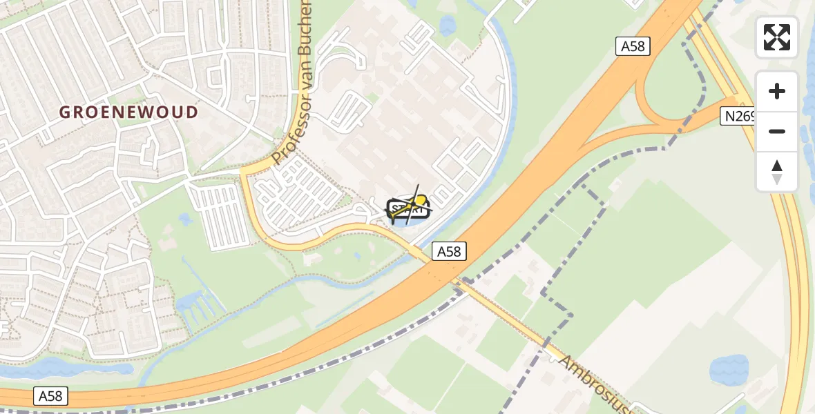 Routekaart van de vlucht: Lifeliner 2 naar Tilburg, Hilvarenbeekseweg