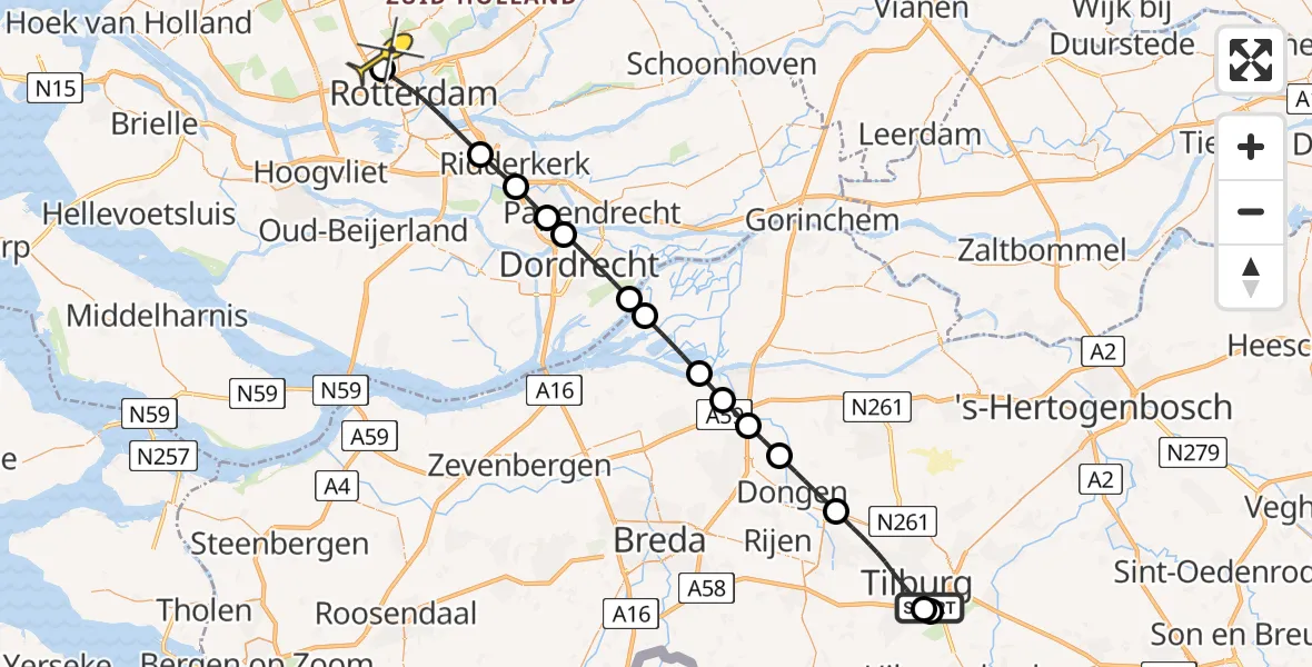 Routekaart van de vlucht: Lifeliner 2 naar Rotterdam The Hague Airport, Brandenburgbaan