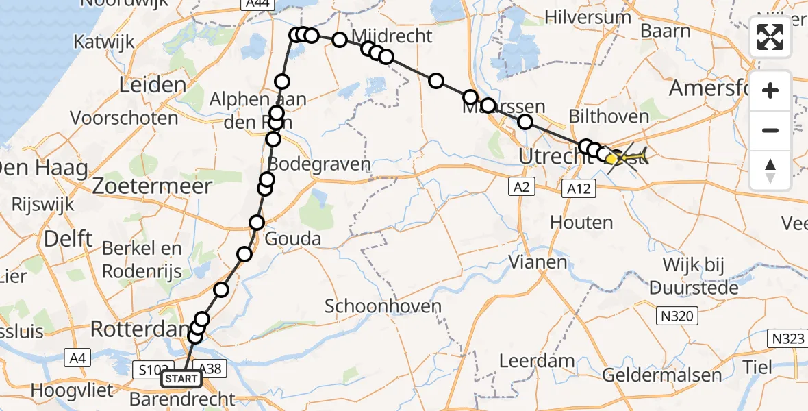 Routekaart van de vlucht: Lifeliner 1 naar Zeist, IJsselmondseplein