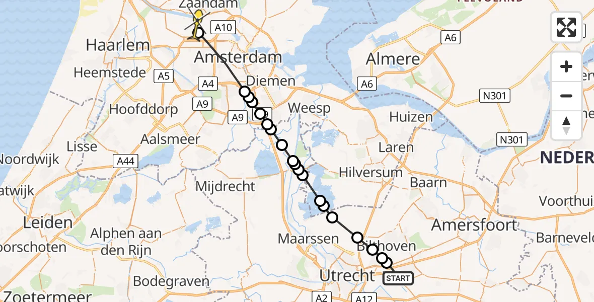 Routekaart van de vlucht: Lifeliner 1 naar Amsterdam Heliport, Chopinlaan