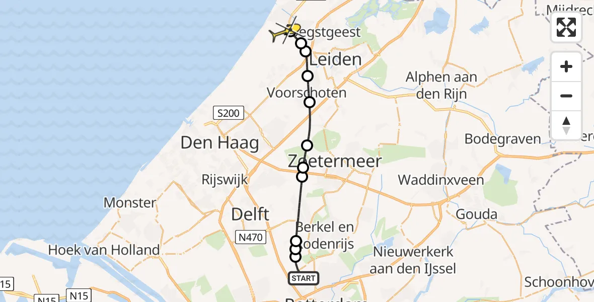 Routekaart van de vlucht: Lifeliner 2 naar Katwijk, Molenkade
