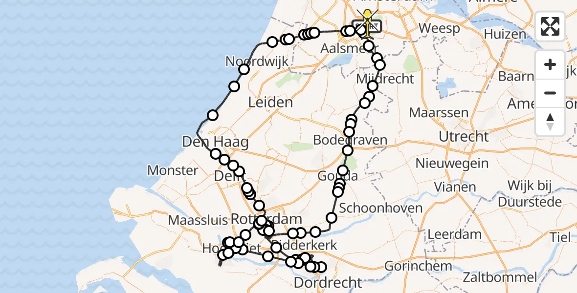 Vluchtroute Politiehelikopter van Schiphol naar Schiphol
