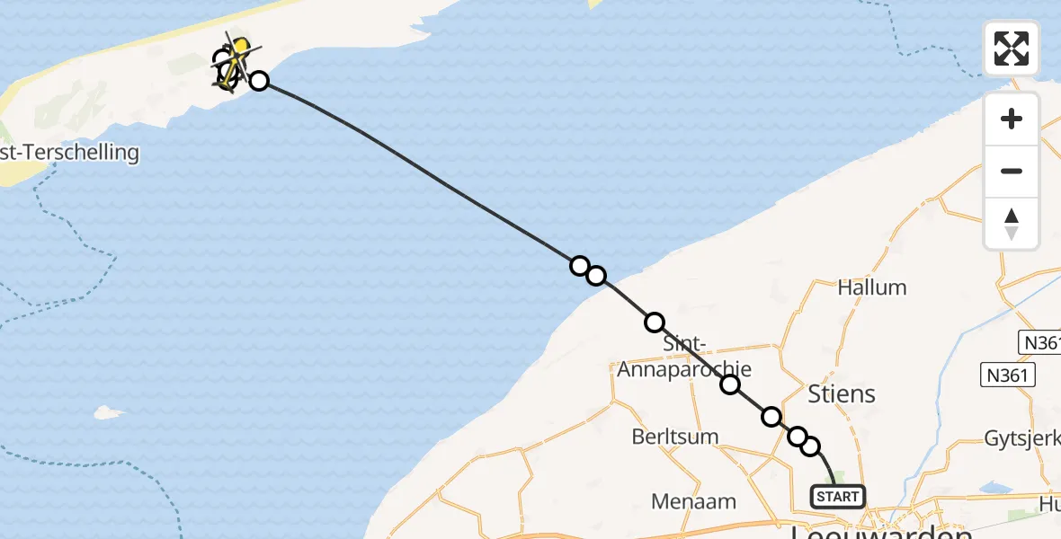 Routekaart van de vlucht: Ambulanceheli naar Hoorn, Keegsdijkje