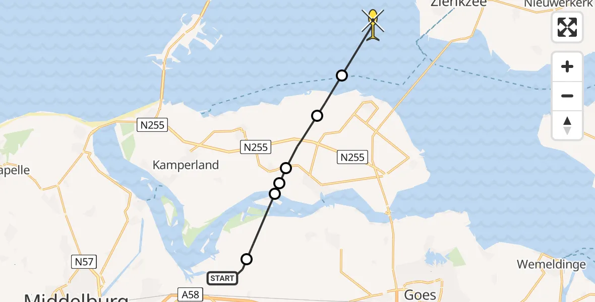 Routekaart van de vlucht: Kustwachthelikopter naar Zierikzee, Pietweg