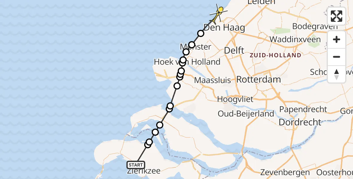Routekaart van de vlucht: Kustwachthelikopter naar Den Haag, Heuvelsweg