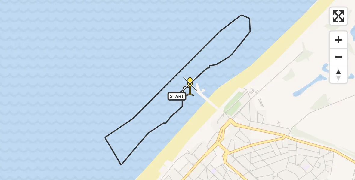 Routekaart van de vlucht: Kustwachthelikopter naar Den Haag, Strand Noord