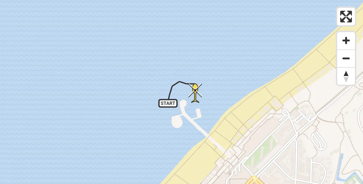 Routekaart van de vlucht: Kustwachthelikopter naar Den Haag, Strand Noord