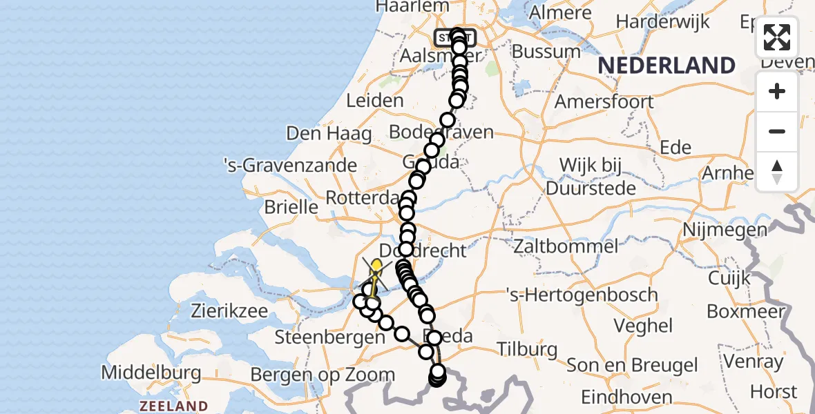 Routekaart van de vlucht: Politieheli naar Numansdorp, Nieuwemeerdijk