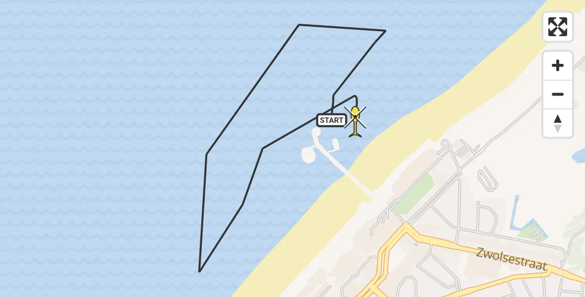 Routekaart van de vlucht: Kustwachthelikopter naar Den Haag, Strandweg