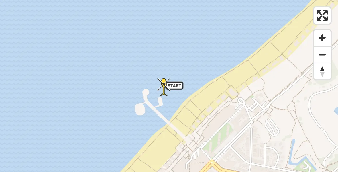 Routekaart van de vlucht: Kustwachthelikopter naar Den Haag, Strand Noord