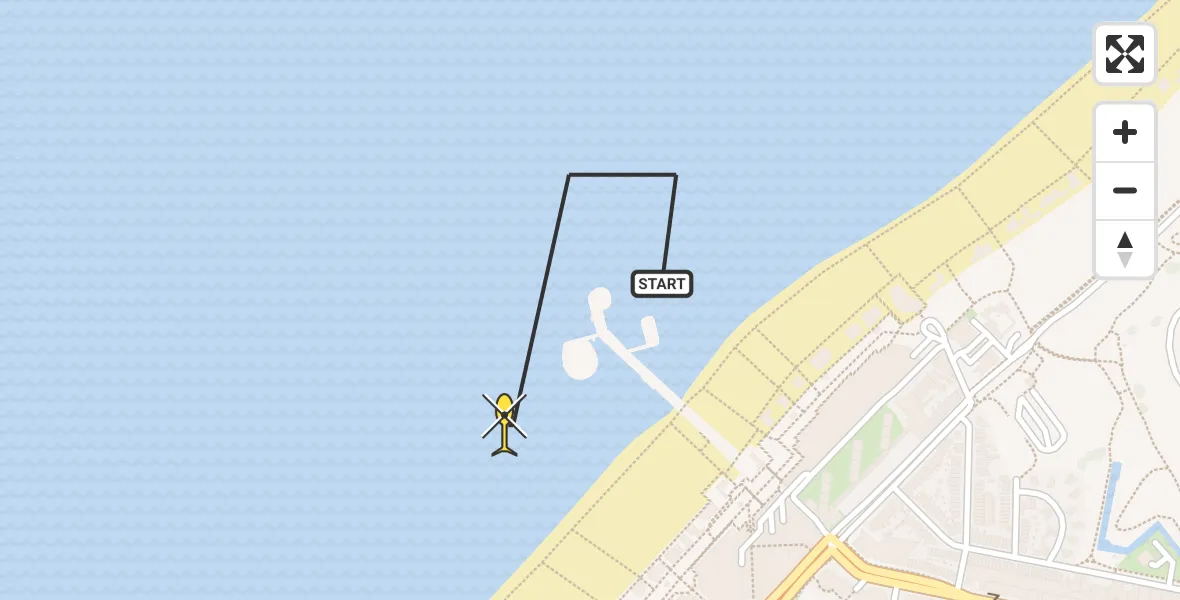 Routekaart van de vlucht: Kustwachthelikopter naar Den Haag, Strand Noord