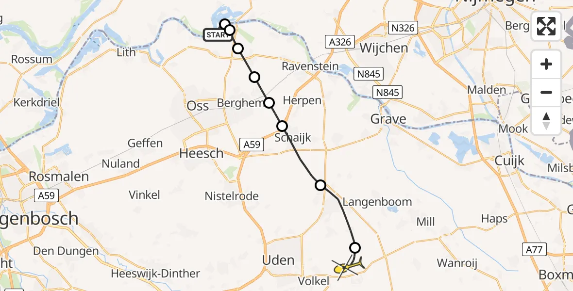 Routekaart van de vlucht: Lifeliner 3 naar Vliegbasis Volkel, Engstraat