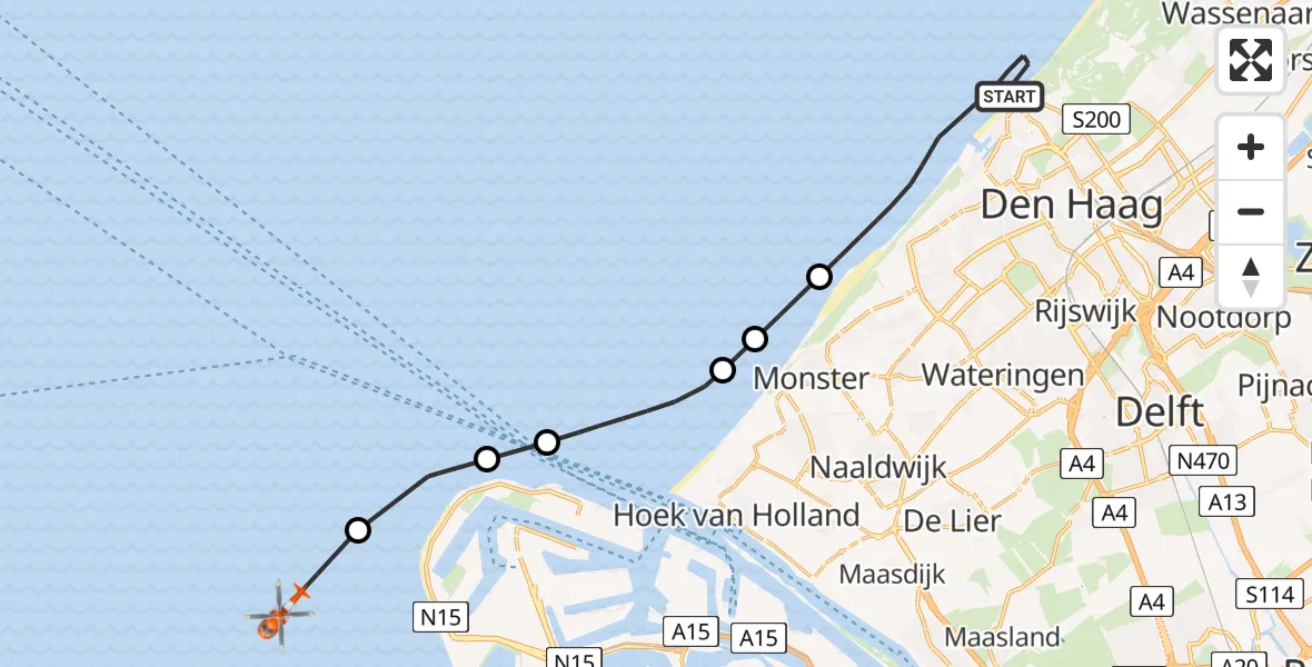 Vluchtroute Kustwachthelikopter Den Haag - , 16 augustus 2025, 13:44