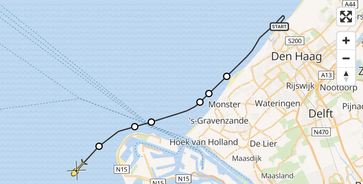 Routekaart van de vlucht: Kustwachthelikopter naar Zwarte Pad