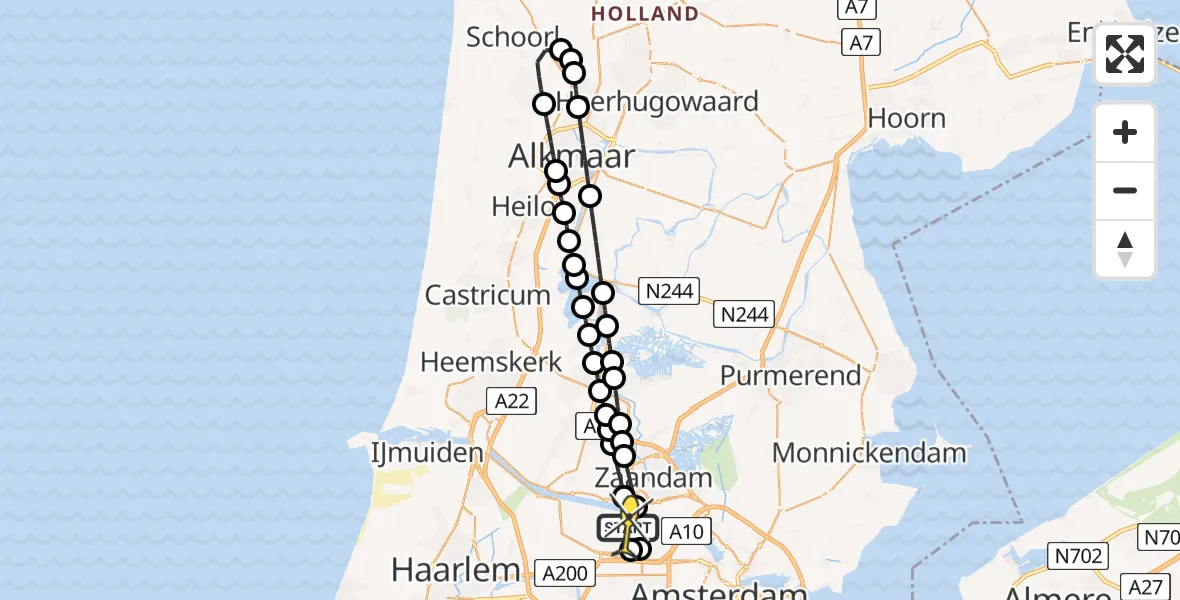 Routekaart van de vlucht: Lifeliner 1 naar Amsterdam Heliport, Ringweg