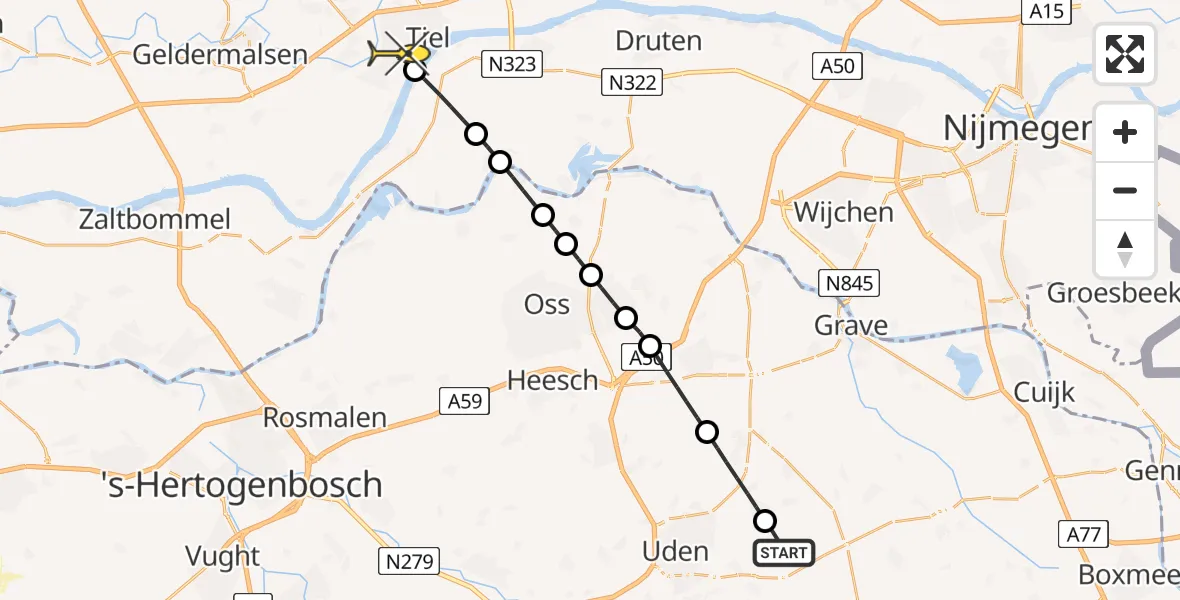 Routekaart van de vlucht: Lifeliner 3 naar Tiel, De Bunders