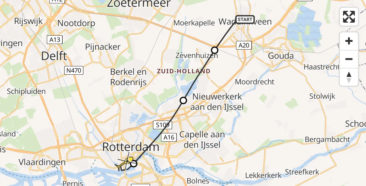Routekaart van de vlucht: Lifeliner 2 naar Erasmus MC, Jan Dorrekenskade-West